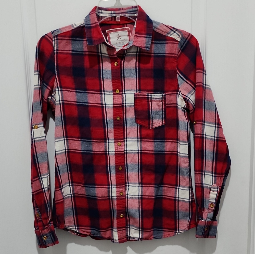 Atmosphere Women's Red and Blue Plaid Casual Shirt #C0077